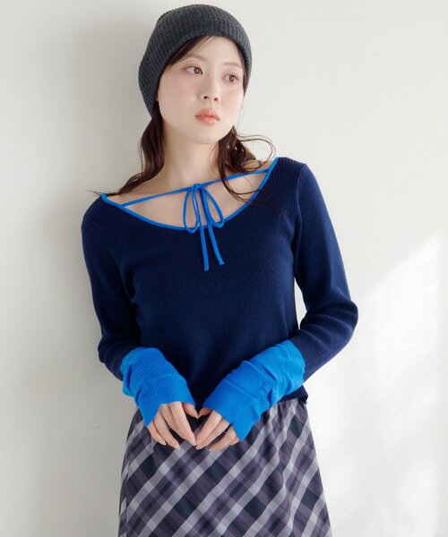 Kastane（カスタネ）の「【4色展開/前後2WAY】バイカラースクエアニット（ニット/セーター・レディース・グレー/アイボリー/ブラウン/ネイビー・FREE）」の16枚目の写真