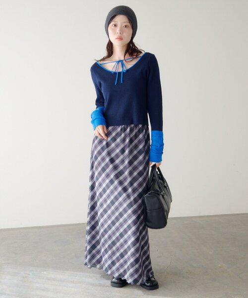 Kastane（カスタネ）の「【4色展開/前後2WAY】バイカラースクエアニット（ニット/セーター・レディース・グレー/アイボリー/ブラウン/ネイビー・FREE）」の15枚目の写真