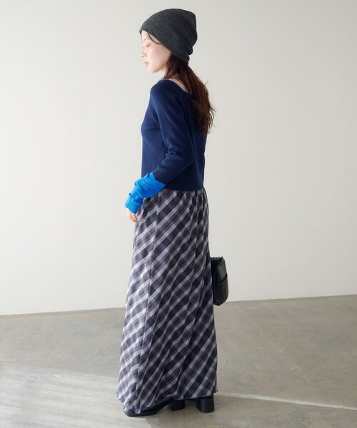 Kastane（カスタネ）の「【4色展開/前後2WAY】バイカラースクエアニット（ニット/セーター・レディース・グレー/アイボリー/ブラウン/ネイビー・FREE）」の14枚目の写真