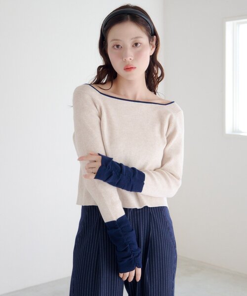 Kastane（カスタネ）の「【4色展開/前後2WAY】バイカラースクエアニット（ニット/セーター・レディース・グレー/アイボリー/ブラウン/ネイビー・FREE）」の11枚目の写真