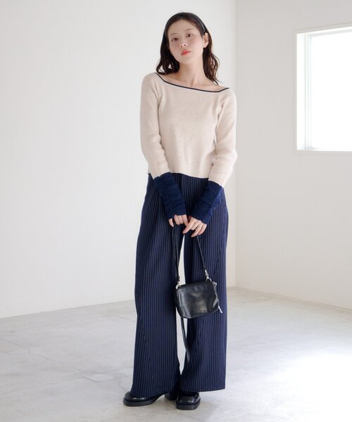 Kastane（カスタネ）の「【4色展開/前後2WAY】バイカラースクエアニット（ニット/セーター・レディース・グレー/アイボリー/ブラウン/ネイビー・FREE）」の8枚目の写真