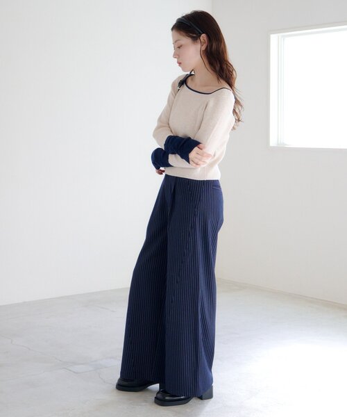 Kastane（カスタネ）の「【4色展開/前後2WAY】バイカラースクエアニット（ニット/セーター・レディース・グレー/アイボリー/ブラウン/ネイビー・FREE）」の7枚目の写真