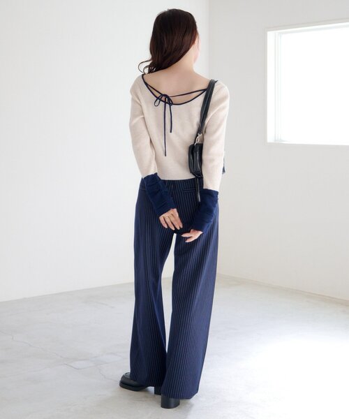 Kastane（カスタネ）の「【4色展開/前後2WAY】バイカラースクエアニット（ニット/セーター・レディース・グレー/アイボリー/ブラウン/ネイビー・FREE）」の6枚目の写真