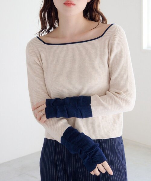 Kastane（カスタネ）の「【4色展開/前後2WAY】バイカラースクエアニット（ニット/セーター・レディース・グレー/アイボリー/ブラウン/ネイビー・FREE）」の5枚目の写真