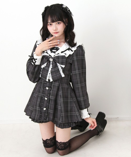 キラキラハートビジューリボンセーラーセットアップ（セットアップ