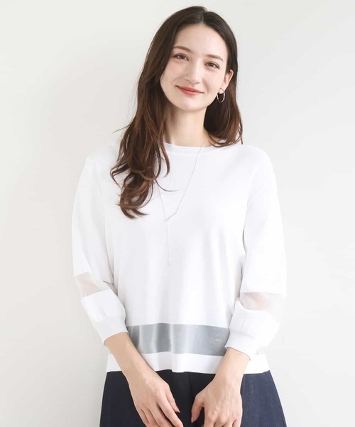 MK MICHEL KLEIN（エムケーミッシェルクラン）の「[洗える]シアー切替えニット（ニット/セーター・レディース・ブラウン/ホワイト/オレンジ系その他・38）」の2枚目の写真