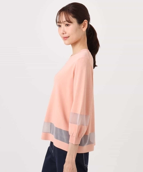 MK MICHEL KLEIN（エムケーミッシェルクラン）の「[洗える]シアー切替えニット（ニット/セーター・レディース・ブラウン/ホワイト/オレンジ系その他・38）」の4枚目の写真