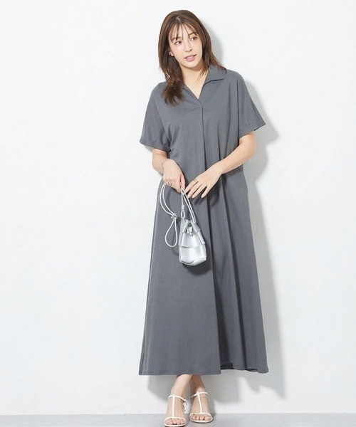 slattgir(スラットジール)の「高身長 美ラクRUタッチシャツワンピース(接触冷感・抗菌防臭・UVカット・遮熱)(トールサイズ)(ワンピース・レディース・ブラック/チャコールグレー/ストライプ・4L~5L/LL~3L/M~L)」の2枚目の写真