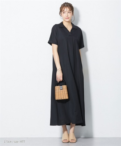 slattgir(スラットジール)の「高身長 美ラクRUタッチシャツワンピース(接触冷感・抗菌防臭・UVカット・遮熱)(トールサイズ)(ワンピース・レディース・ブラック/チャコールグレー/ストライプ・4L~5L/LL~3L/M~L)」の4枚目の写真