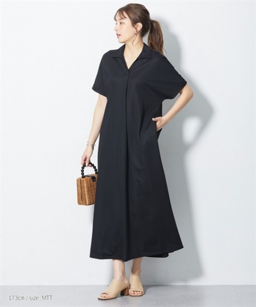 slattgir(スラットジール)の「高身長 美ラクRUタッチシャツワンピース(接触冷感・抗菌防臭・UVカット・遮熱)(トールサイズ)(ワンピース・レディース・ブラック/チャコールグレー/ストライプ・4L~5L/LL~3L/M~L)」の5枚目の写真