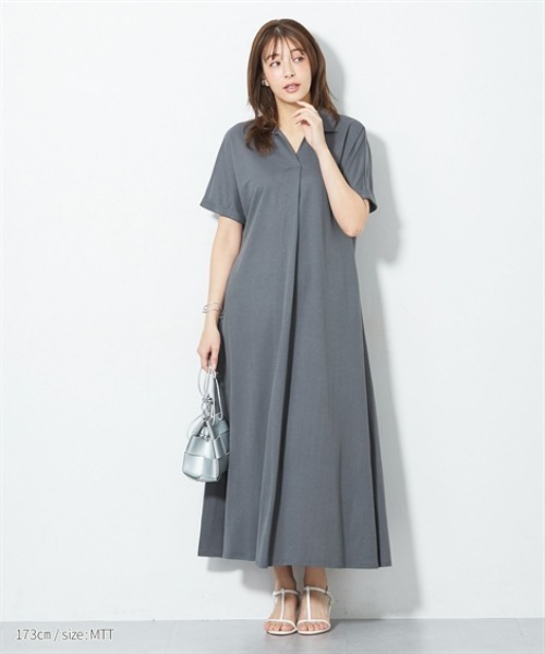 slattgir(スラットジール)の「高身長 美ラクRUタッチシャツワンピース(接触冷感・抗菌防臭・UVカット・遮熱)(トールサイズ)(ワンピース・レディース・ブラック/チャコールグレー/ストライプ・4L~5L/LL~3L/M~L)」の6枚目の写真