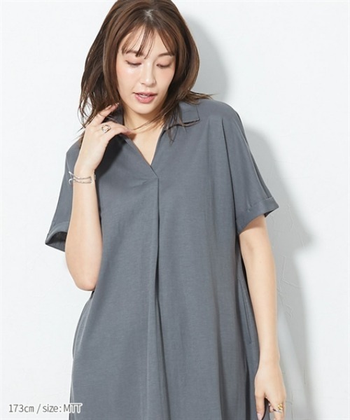 slattgir(スラットジール)の「高身長 美ラクRUタッチシャツワンピース(接触冷感・抗菌防臭・UVカット・遮熱)(トールサイズ)(ワンピース・レディース・ブラック/チャコールグレー/ストライプ・4L~5L/LL~3L/M~L)」の7枚目の写真