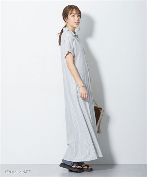 slattgir(スラットジール)の「高身長 美ラクRUタッチシャツワンピース(接触冷感・抗菌防臭・UVカット・遮熱)(トールサイズ)(ワンピース・レディース・ブラック/チャコールグレー/ストライプ・4L~5L/LL~3L/M~L)」の9枚目の写真