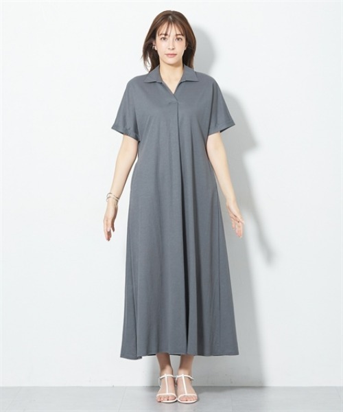 slattgir(スラットジール)の「高身長 美ラクRUタッチシャツワンピース(接触冷感・抗菌防臭・UVカット・遮熱)(トールサイズ)(ワンピース・レディース・ブラック/チャコールグレー/ストライプ・4L~5L/LL~3L/M~L)」の10枚目の写真