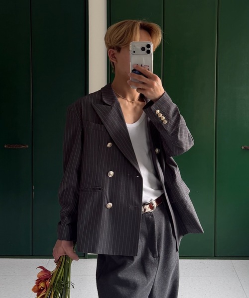 UNDERSTATEMENTs（アンダーステイトメント）の「【ユニセックス】ダブルブレストテーラードジャケット/裏地アートデザインプリント（テーラードジャケット・メンズ・チャコールグレー/ネイビー・MEDIUM/LARGE）」の17枚目の写真