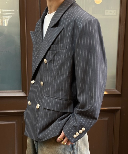 UNDERSTATEMENTs（アンダーステイトメント）の「【ユニセックス】ダブルブレストテーラードジャケット/裏地アートデザインプリント（テーラードジャケット・メンズ・チャコールグレー/ネイビー・MEDIUM/LARGE）」の18枚目の写真