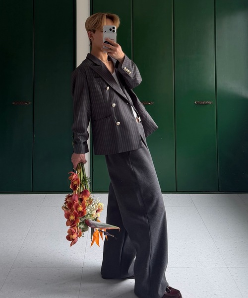 UNDERSTATEMENTs（アンダーステイトメント）の「【ユニセックス】ダブルブレストテーラードジャケット/裏地アートデザインプリント（テーラードジャケット・メンズ・チャコールグレー/ネイビー・MEDIUM/LARGE）」の19枚目の写真