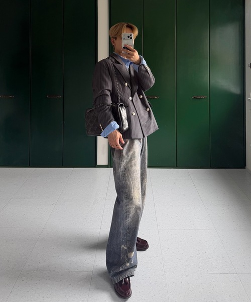 UNDERSTATEMENTs（アンダーステイトメント）の「【ユニセックス】ダブルブレストテーラードジャケット/裏地アートデザインプリント（テーラードジャケット・メンズ・チャコールグレー/ネイビー・MEDIUM/LARGE）」の21枚目の写真