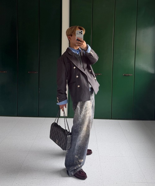 UNDERSTATEMENTs（アンダーステイトメント）の「【ユニセックス】ダブルブレストテーラードジャケット/裏地アートデザインプリント（テーラードジャケット・メンズ・チャコールグレー/ネイビー・MEDIUM/LARGE）」の22枚目の写真