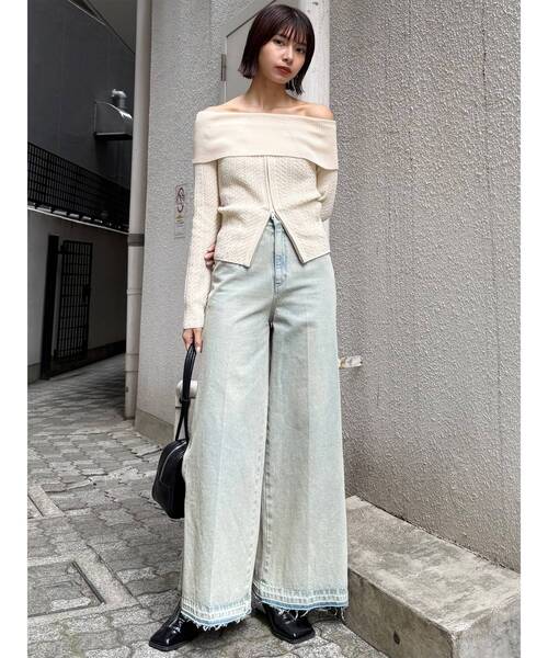 MURUA（ムルーア）の「オフショルダーケーブルニット（ニット/セーター・レディース・ブラック/アイボリー/グレー・FREE）」の14枚目の写真