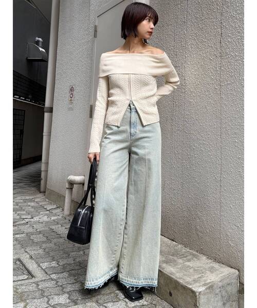 MURUA（ムルーア）の「オフショルダーケーブルニット（ニット/セーター・レディース・ブラック/アイボリー/グレー・FREE）」の15枚目の写真