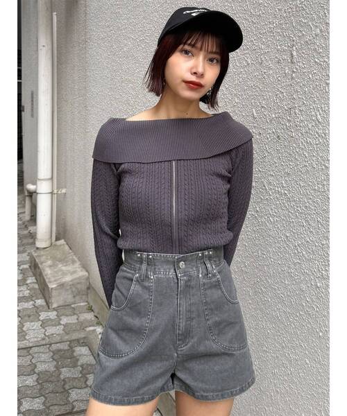 MURUA（ムルーア）の「オフショルダーケーブルニット（ニット/セーター・レディース・ブラック/アイボリー/グレー・FREE）」の16枚目の写真