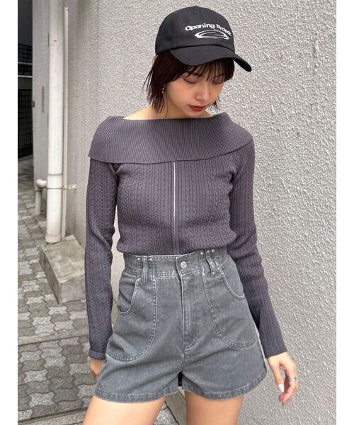 MURUA（ムルーア）の「オフショルダーケーブルニット（ニット/セーター・レディース・ブラック/アイボリー/グレー・FREE）」の17枚目の写真