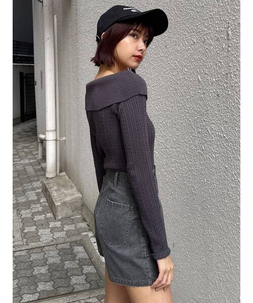 MURUA（ムルーア）の「オフショルダーケーブルニット（ニット/セーター・レディース・ブラック/アイボリー/グレー・FREE）」の18枚目の写真