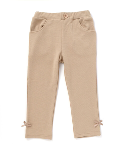 BeBe（ベベ）の「【抗菌防臭】ミラノリブリボン付き8分丈クロップドパンツ(90~130cm)（その他パンツ・キッズ・ピンク/ネイビー/ベージュ・XS/M/S/L）」の2枚目の写真