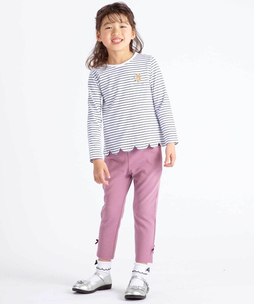 BeBe（ベベ）の「【抗菌防臭】ミラノリブリボン付き8分丈クロップドパンツ(90~130cm)（その他パンツ・キッズ・ピンク/ネイビー/ベージュ・XS/M/S/L）」の6枚目の写真