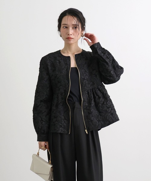 Futier land(フューティアランド)の「ジャガードフラワーペプラムジャケット(ブルゾン・レディース・ベージュ/ブラック・LARGE/MEDIUM)」の19枚目の写真