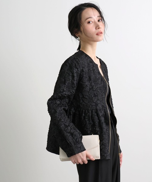 Futier land(フューティアランド)の「ジャガードフラワーペプラムジャケット(ブルゾン・レディース・ベージュ/ブラック・LARGE/MEDIUM)」の18枚目の写真