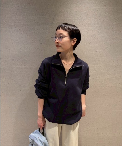 emmi（エミ）の「【em】ハーフジップスウェット【セットアップ対応】（スウェット・レディース・ホワイト/ネイビー・F）」の5枚目の写真