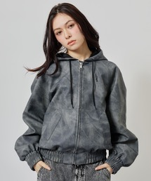 atmos pink Faux Leather Hoodie Jacket / アトモス ピンク フォー レザー フーディー ジャケット