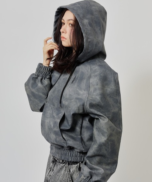 atmos pink(アトモスピンク)の「atmos pink Faux Leather Hoodie Jacket / アトモス ピンク フォー レザー フーディー ジャケット(その他アウター・レディース・チャコール/ピンク・FREE)」の15枚目の写真