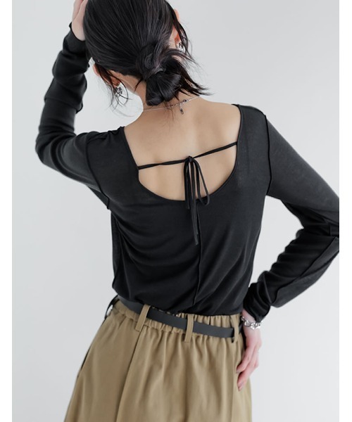 Re:EDIT(リエディ)の「シアーフライスバックオープントップス(Tシャツ/カットソー・レディース・ブラウン/グリーン/ブラック/アイボリー/ブルー・MEDIUM/LARGE)」の1枚目の写真