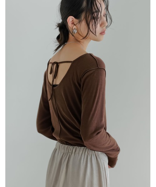Re:EDIT(リエディ)の「シアーフライスバックオープントップス(Tシャツ/カットソー・レディース・ブラウン/グリーン/ブラック/アイボリー/ブルー・MEDIUM/LARGE)」の12枚目の写真