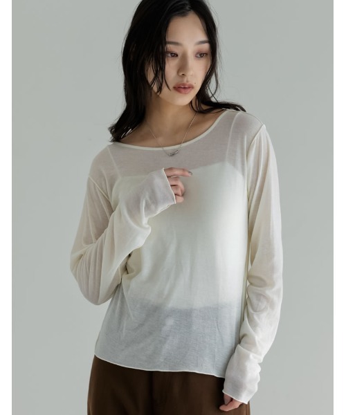 Re:EDIT(リエディ)の「シアーフライスバックオープントップス(Tシャツ/カットソー・レディース・ブラウン/グリーン/ブラック/アイボリー/ブルー・MEDIUM/LARGE)」の18枚目の写真