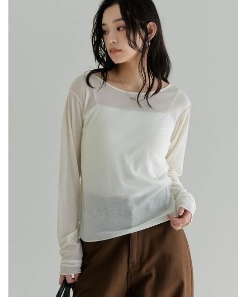 Re:EDIT(リエディ)の「シアーフライスバックオープントップス(Tシャツ/カットソー・レディース・ブラウン/グリーン/ブラック/アイボリー/ブルー・MEDIUM/LARGE)」の21枚目の写真