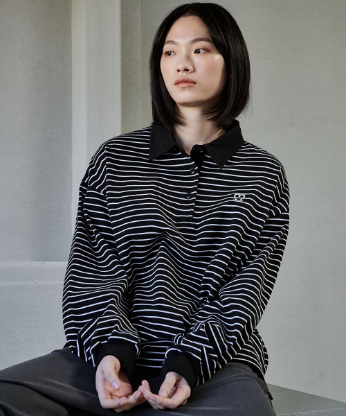 MALOUPE（マロップ）の「5114 クロップストライプTシャツ (ブラック)（ポロシャツ・レディース・その他・FREE）」の2枚目の写真