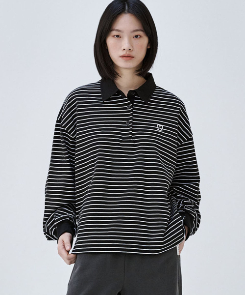 MALOUPE（マロップ）の「5114 クロップストライプTシャツ (ブラック)（ポロシャツ・レディース・その他・FREE）」の3枚目の写真