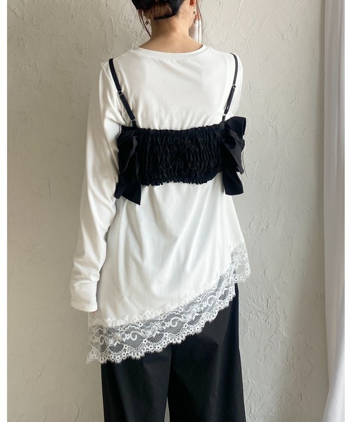 She's Closet(シーズクローゼット)の「ボリューム フリル ビスチェ キャミソール / レイヤードトップス(キャミソール・レディース・アイボリー/ブラック・FREE)」の13枚目の写真