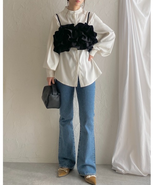 She's Closet(シーズクローゼット)の「ボリューム フリル ビスチェ キャミソール / レイヤードトップス(キャミソール・レディース・アイボリー/ブラック・FREE)」の15枚目の写真