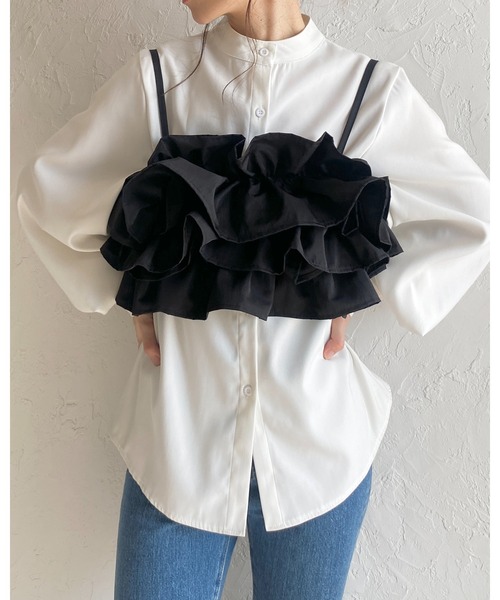 She's Closet(シーズクローゼット)の「ボリューム フリル ビスチェ キャミソール / レイヤードトップス(キャミソール・レディース・アイボリー/ブラック・FREE)」の18枚目の写真