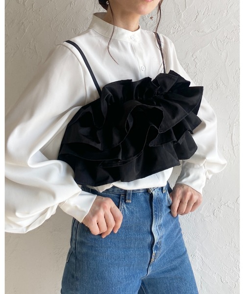 She's Closet(シーズクローゼット)の「ボリューム フリル ビスチェ キャミソール / レイヤードトップス(キャミソール・レディース・アイボリー/ブラック・FREE)」の19枚目の写真