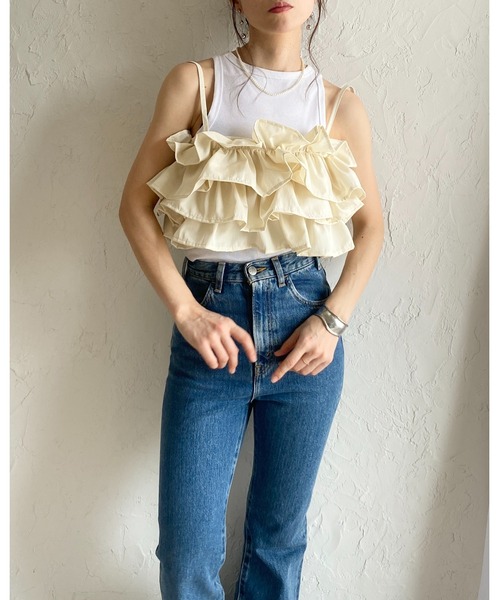 She's Closet(シーズクローゼット)の「ボリューム フリル ビスチェ キャミソール / レイヤードトップス(キャミソール・レディース・アイボリー/ブラック・FREE)」の21枚目の写真