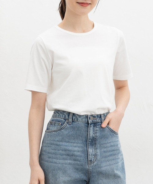 Honeys(ハニーズ)の「【UVカット】オーガニック半袖Tシャツ(Tシャツ/カットソー・レディース・ピンク/ネイビー/ベージュ/ミント/サックスブルー/ブラック/オフホワイト/ボルドー/モカ・L/LL/M/S)」の2枚目の写真