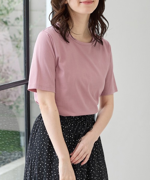 Honeys(ハニーズ)の「【UVカット】オーガニック半袖Tシャツ(Tシャツ/カットソー・レディース・ピンク/ネイビー/ベージュ/ミント/サックスブルー/ブラック/オフホワイト/ボルドー/モカ・L/LL/M/S)」の1枚目の写真