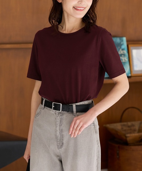 Honeys(ハニーズ)の「【UVカット】オーガニック半袖Tシャツ(Tシャツ/カットソー・レディース・ピンク/ネイビー/ベージュ/ミント/サックスブルー/ブラック/オフホワイト/ボルドー/モカ・L/LL/M/S)」の9枚目の写真