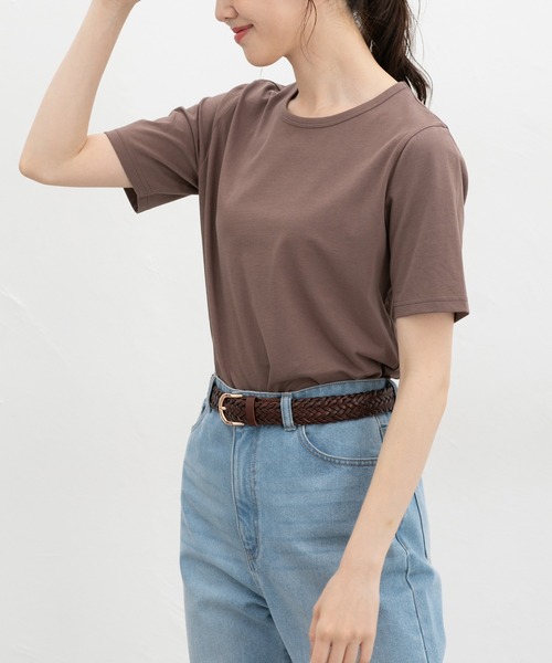 Honeys(ハニーズ)の「【UVカット】オーガニック半袖Tシャツ(Tシャツ/カットソー・レディース・ピンク/ネイビー/ベージュ/ミント/サックスブルー/ブラック/オフホワイト/ボルドー/モカ・L/LL/M/S)」の4枚目の写真